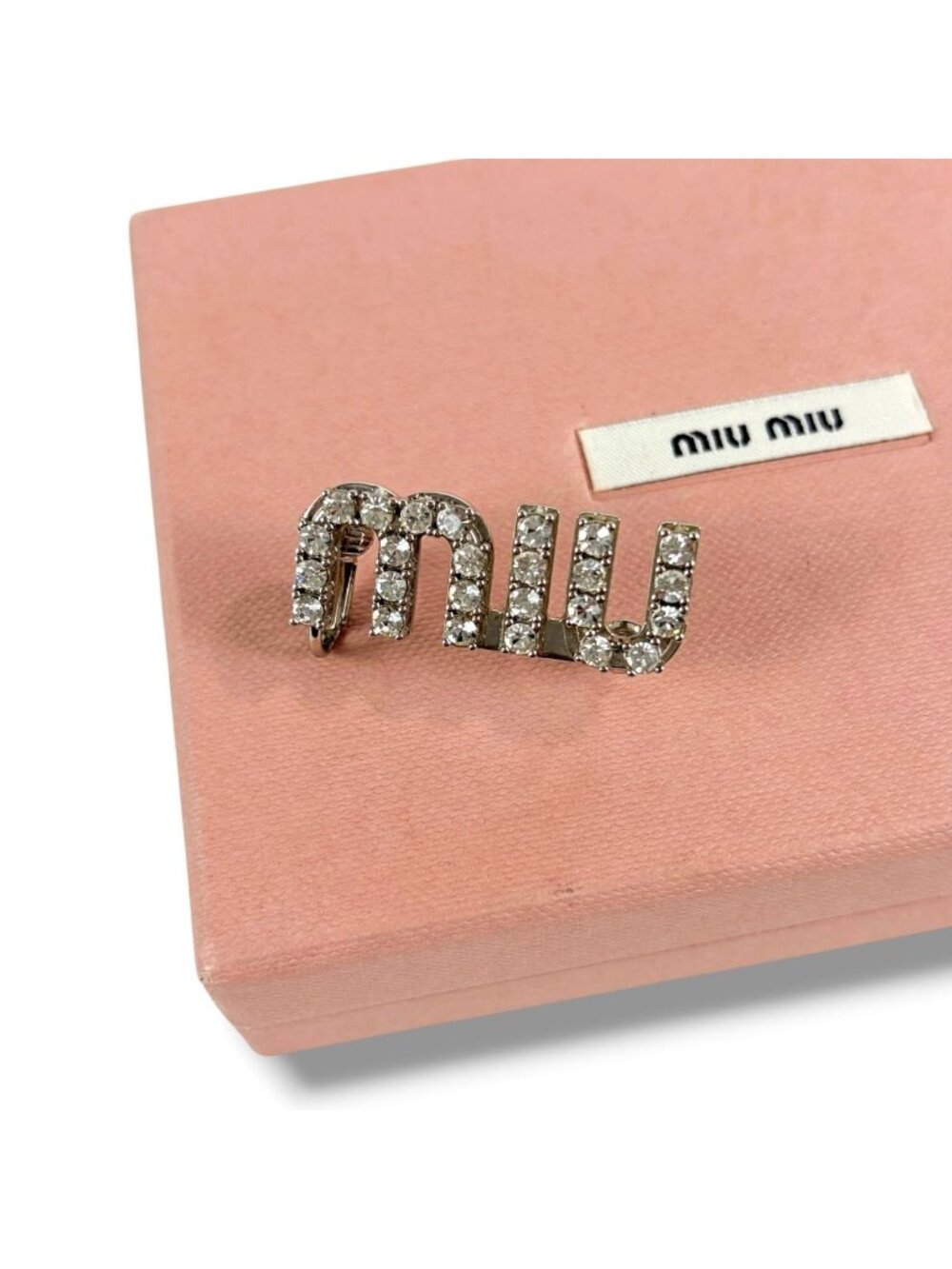 Miu Miu Crystal Logo Pierced Earrings Asymmetric Design Worn by Wonyoung